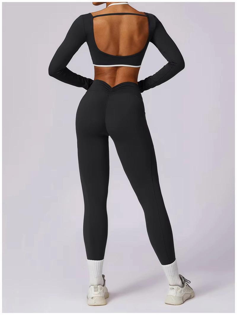Contrast Trim Long Sleeve & Scrunch Butt Leggings Set