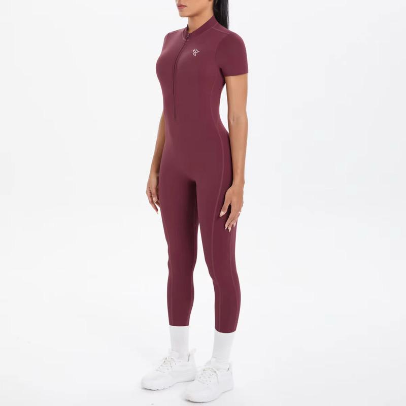 Short Sleeve Half-Zip Yoga Jumpsuit