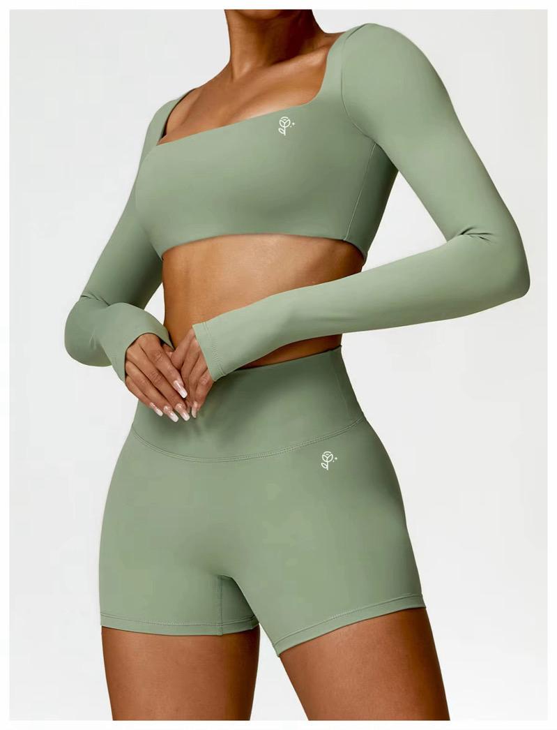 Long Sleeve Square-Neck Top & Shorts Set