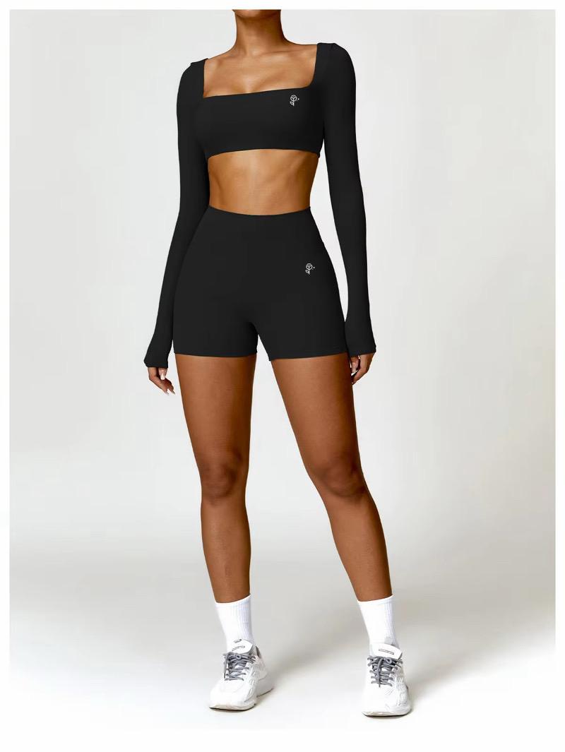 Long Sleeve Square-Neck Top & Shorts Set