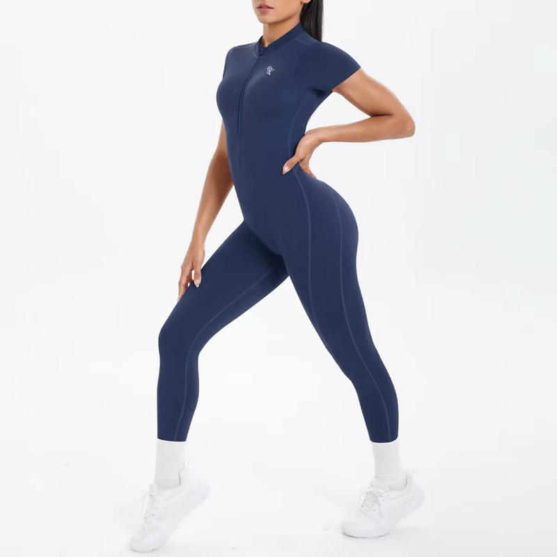 Short Sleeve Half-Zip Yoga Jumpsuit