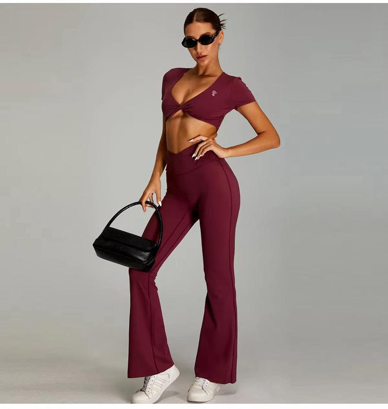 Cross-Front Crop Top & Flare Leggings Set