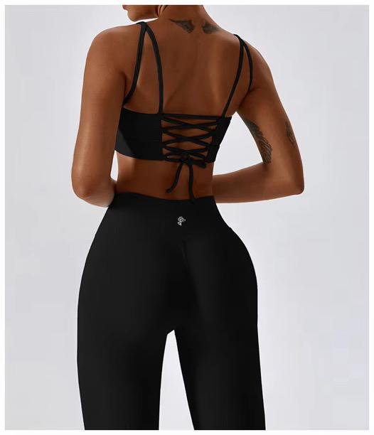 V-Neck Strappy Top & Slit Flare Leggings Set