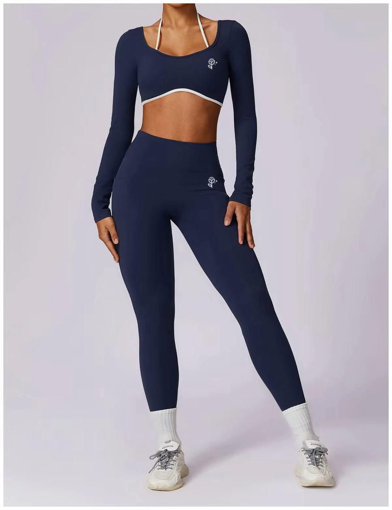Contrast Trim Long Sleeve & Scrunch Butt Leggings Set