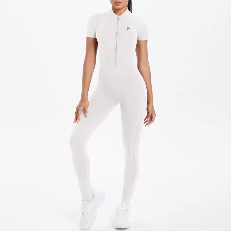 Short Sleeve Half-Zip Yoga Jumpsuit