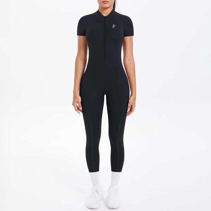 Short Sleeve Half-Zip Yoga Jumpsuit