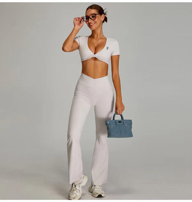 Cross-Front Crop Top & Flare Leggings Set