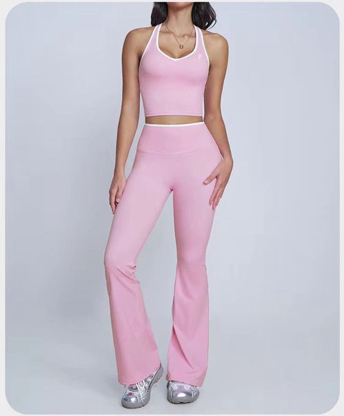 2-Piece Contrast Trim High-Waist Yoga Set