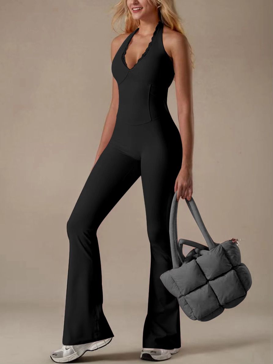 One Piece Lace Vneck Jumpsuit