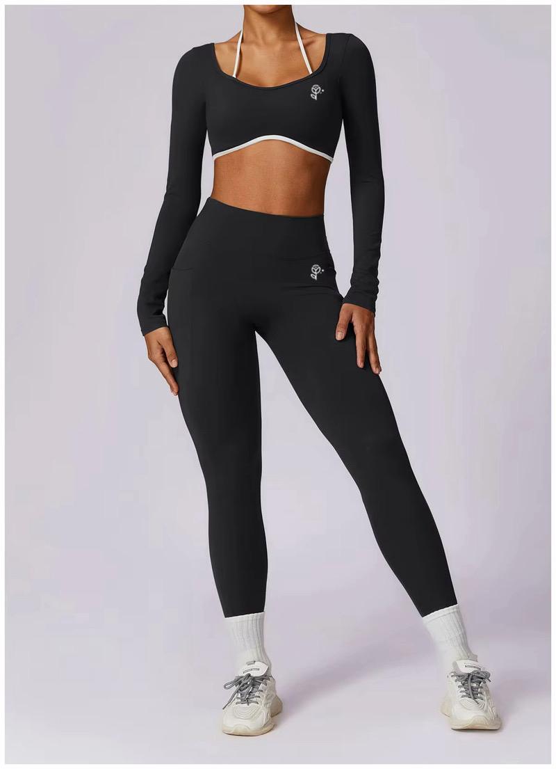 Contrast Trim Long Sleeve & Scrunch Butt Leggings Set