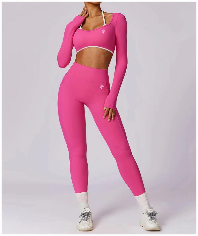 Contrast Trim Long Sleeve & Scrunch Butt Leggings Set