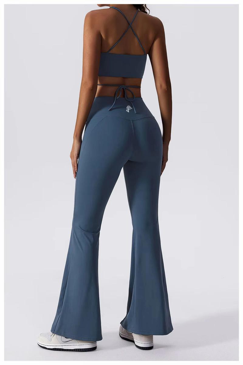 V-Neck Strappy Top & Slit Flare Leggings Set